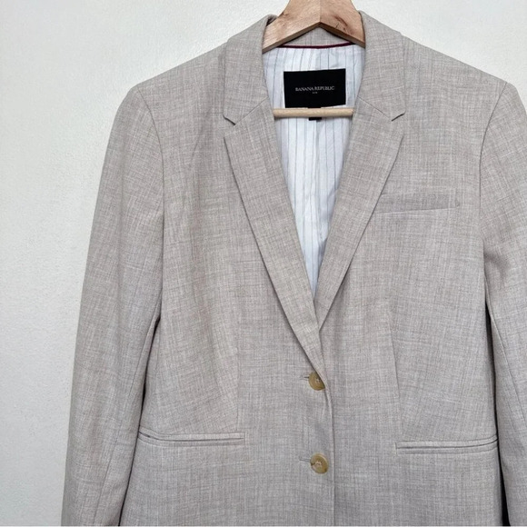 Banana Republic Womens 6 Khaki Stretch Flax Career Blazer - Picture 8 of 16